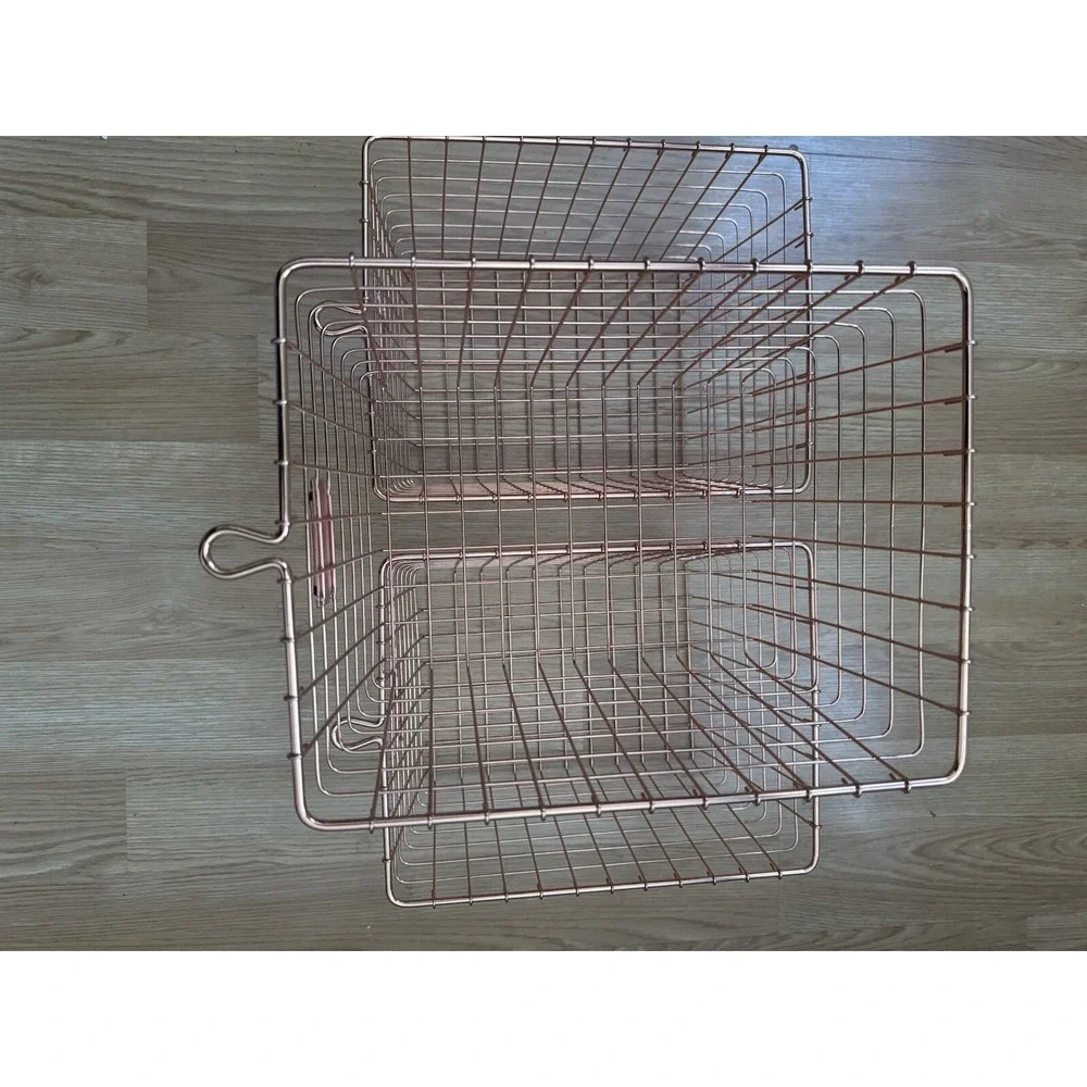 3 Pack Rose Gold Wire Storage Basket Bin Metal Container Handle Shelf Organizer